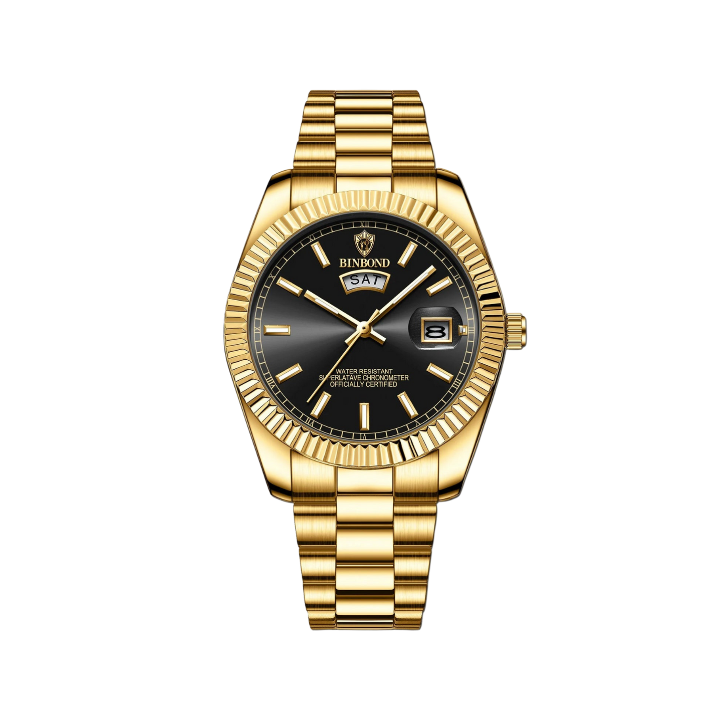 Men’s Gold Watch – Ascendant Fluted Bezel Day‑Date