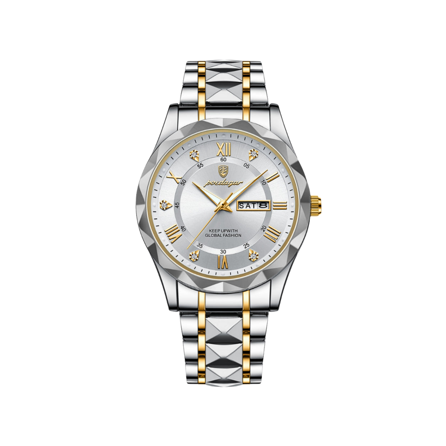 Men’s Two‑Tone Silver Watch – Aurum Roman Numerals Steel Bracelet