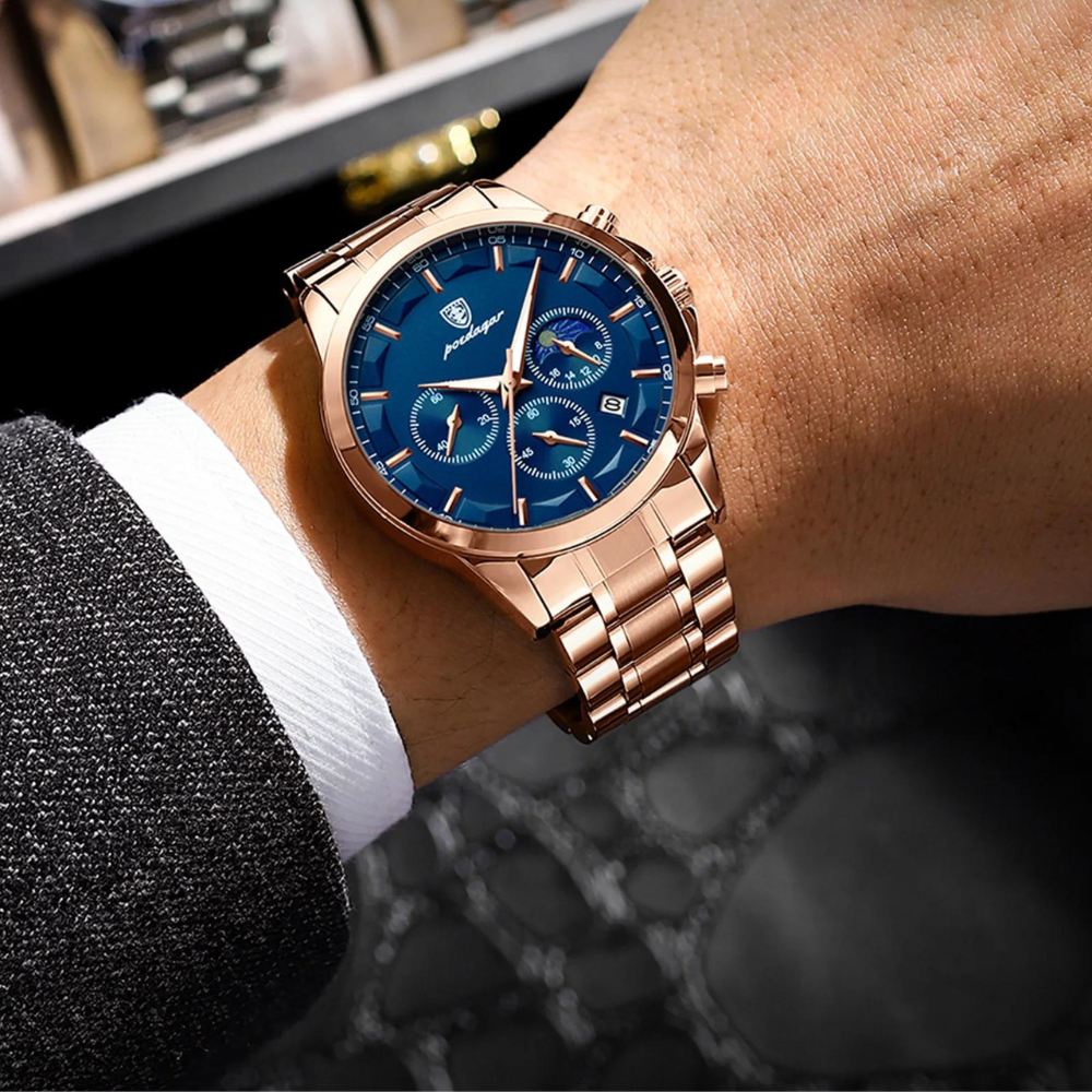 Men’s Chronograph Watch – Astralis Steel Bracelet Triple Sub‑dials