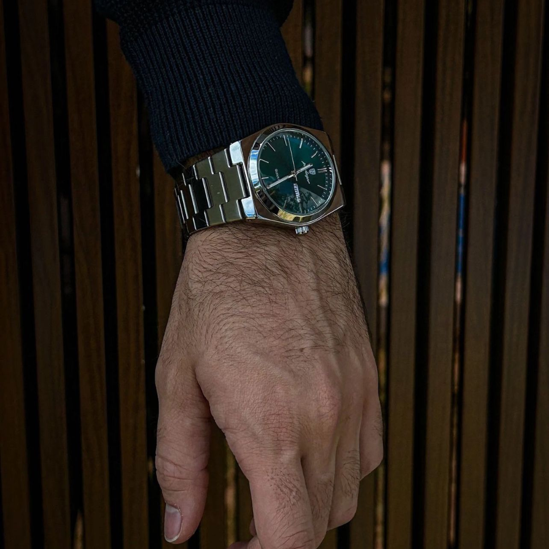 Men’s Silver Watch – Eterna Classic Day‑Date Steel Bracelet