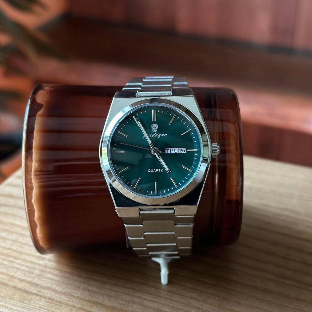 Men’s Silver Watch – Eterna Classic Day‑Date Steel Bracelet