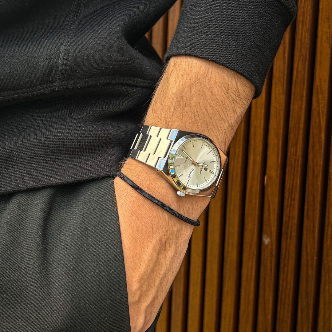 Men’s Silver Watch – Eterna Classic Day‑Date Steel Bracelet
