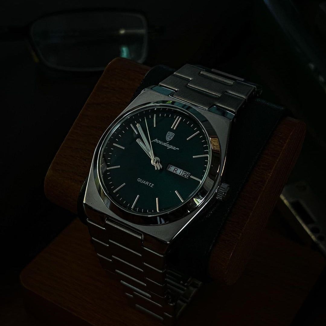 Men’s Silver Watch – Eterna Classic Day‑Date Steel Bracelet