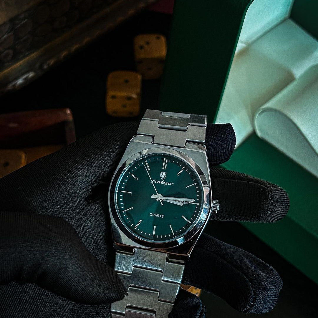 Men’s Silver Watch – Eterna Classic Day‑Date Steel Bracelet