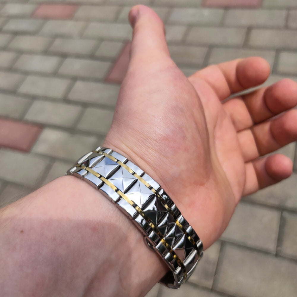 Men’s Two‑Tone Silver Watch – Aurum Roman Numerals Steel Bracelet