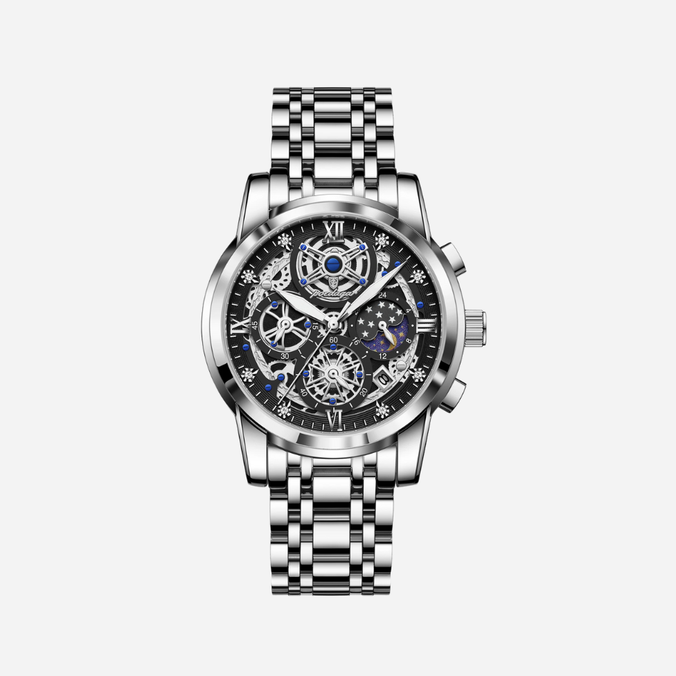Men's Chronograph Watch – Celestial Skeleton Steel Edition
Informações