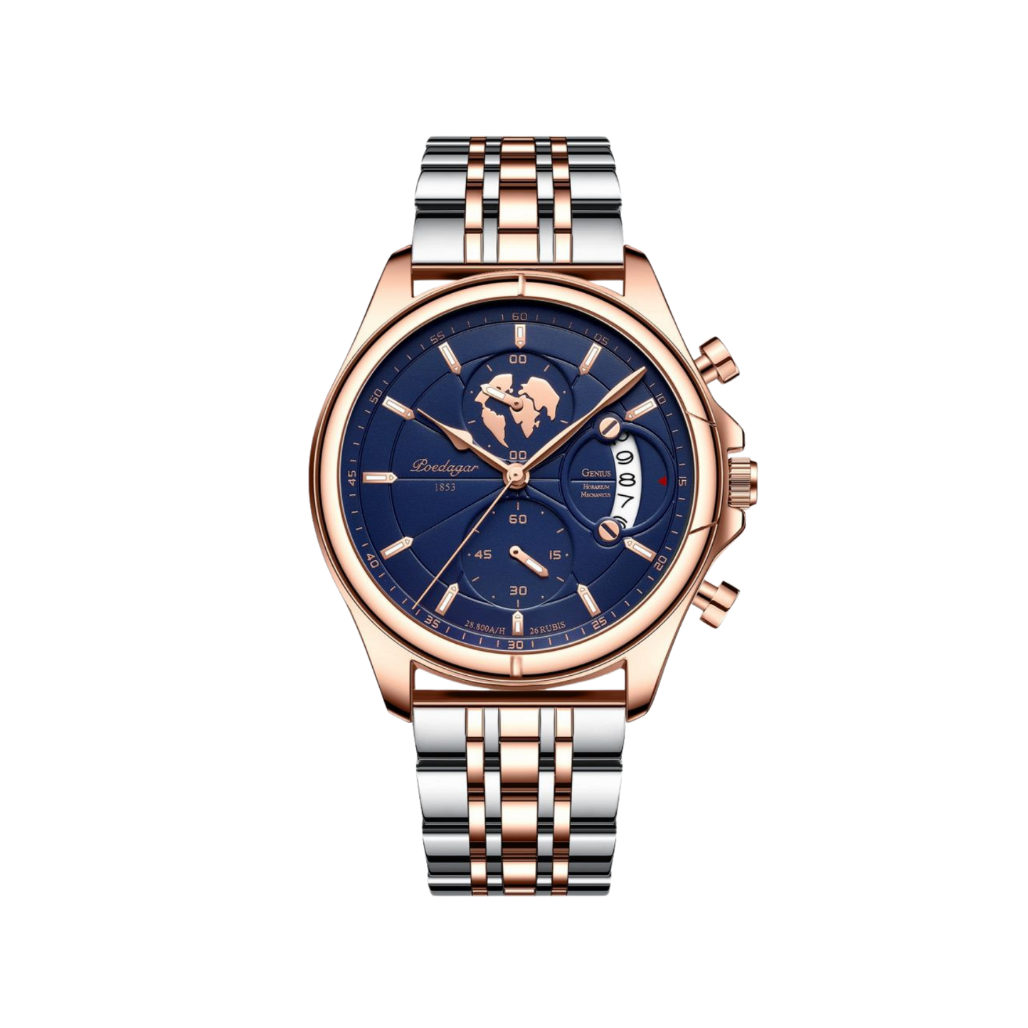 Men’s Chronograph Watch – ChronoGlobe Two‑Tone Steel World Map