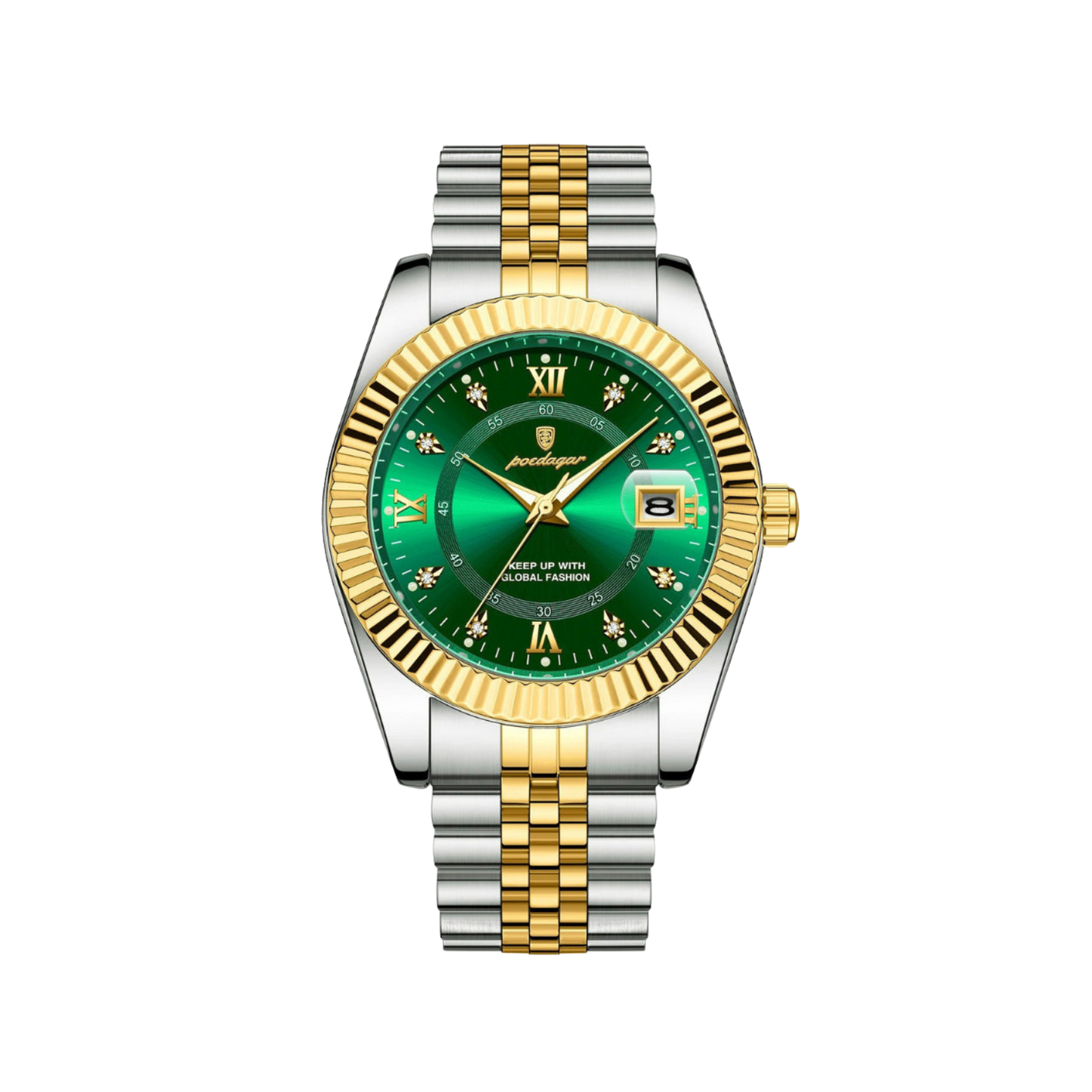 Men’s Two‑Tone Silver Watch – Goldstar Fluted Bezel Steel Bracelet