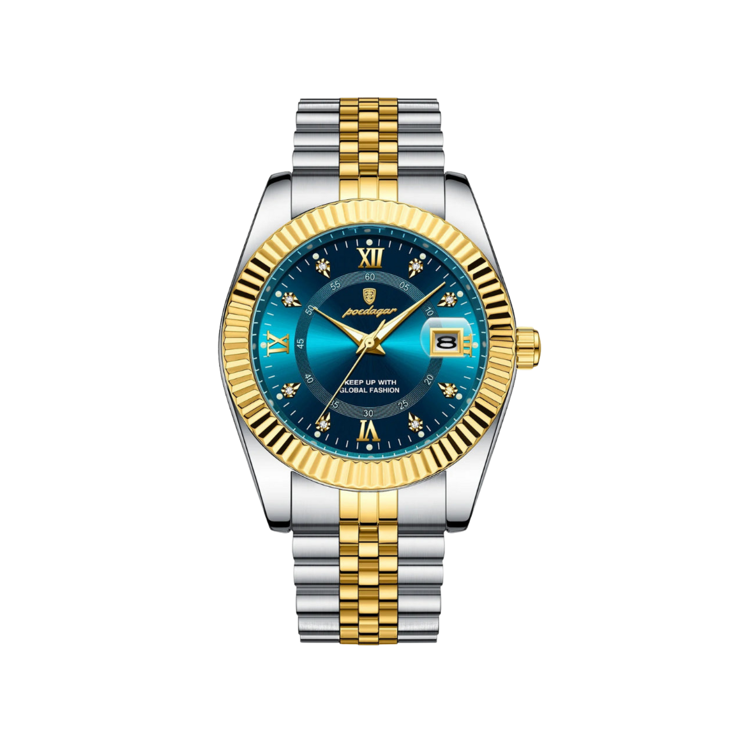 Men’s Two‑Tone Silver Watch – Goldstar Fluted Bezel Steel Bracelet