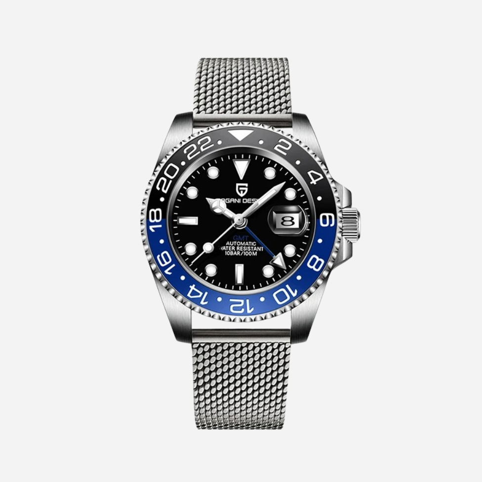 Men’s Silver Automatic GMT Watch – Horizon