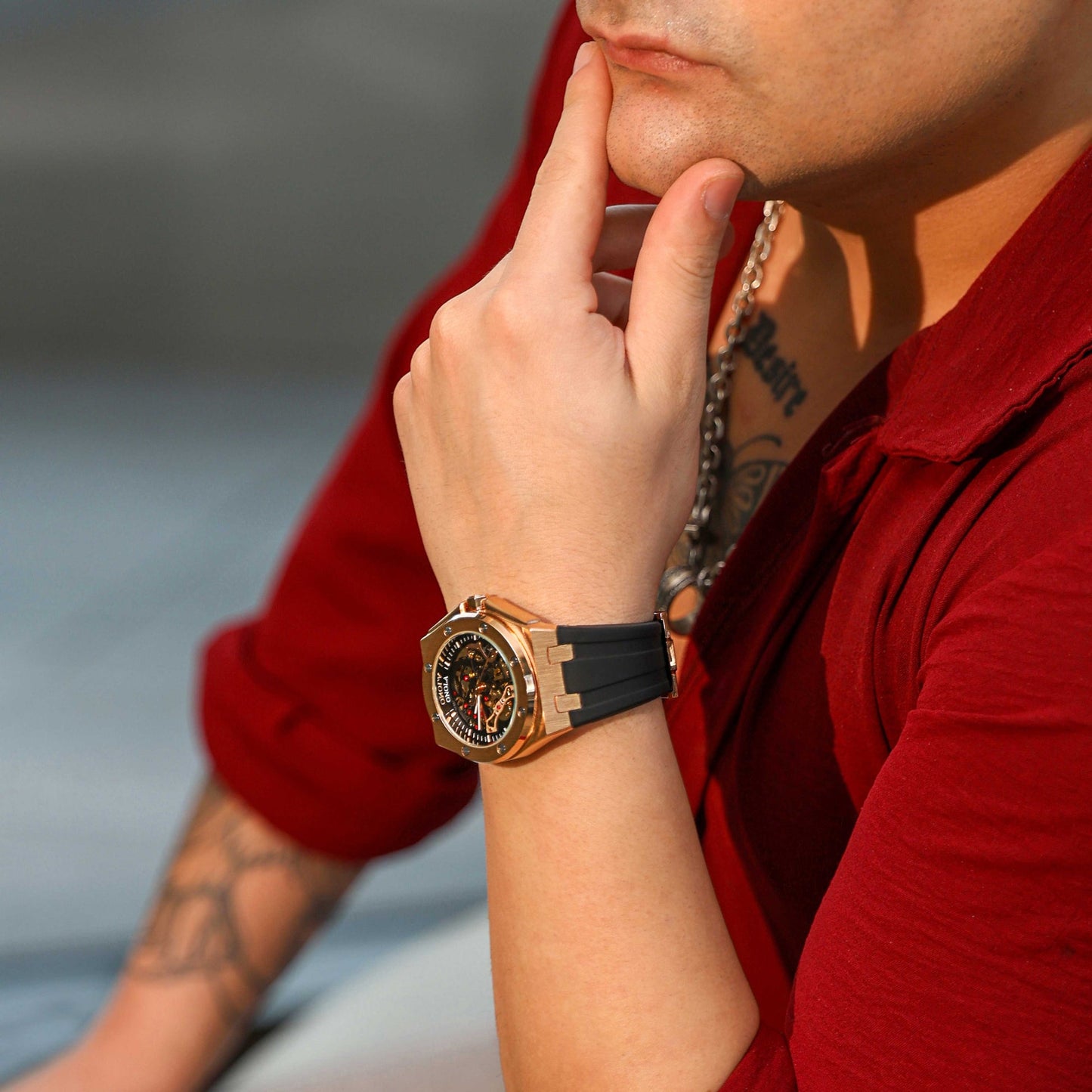 Men’s Sport Automatic Watch – Octane Rose‑Gold Silicone