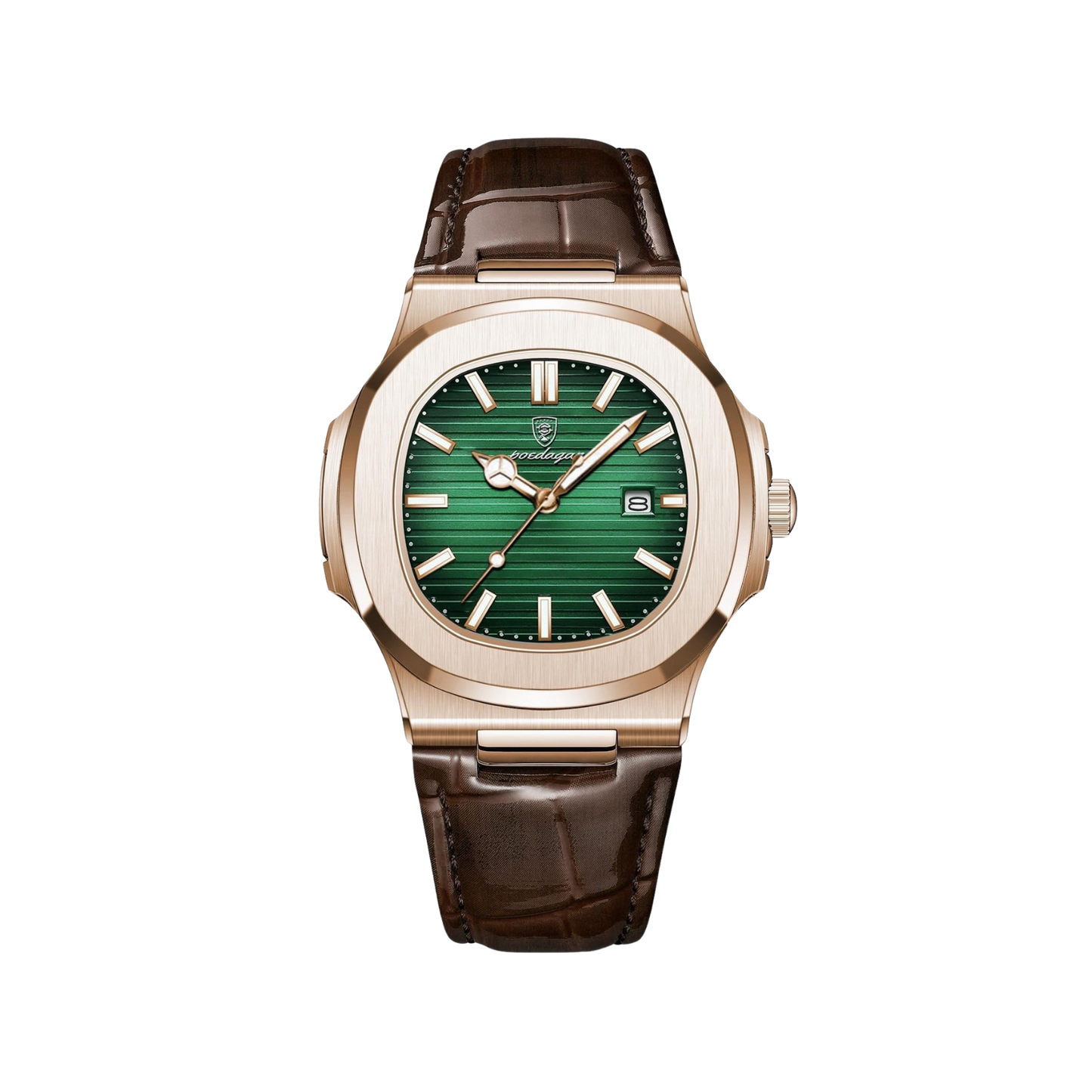 Men’s Rose‑Gold Classic Watch – Regal Meridian Cushion Case Leather Strap