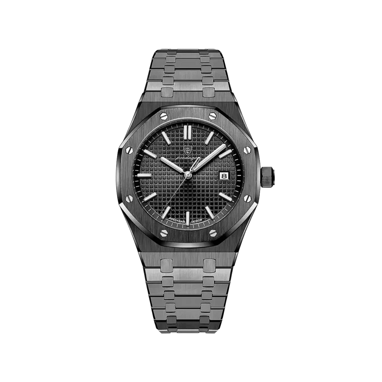 Men’s Silver Watch – Titan Octagonal Bezel Steel Bracelet - all black