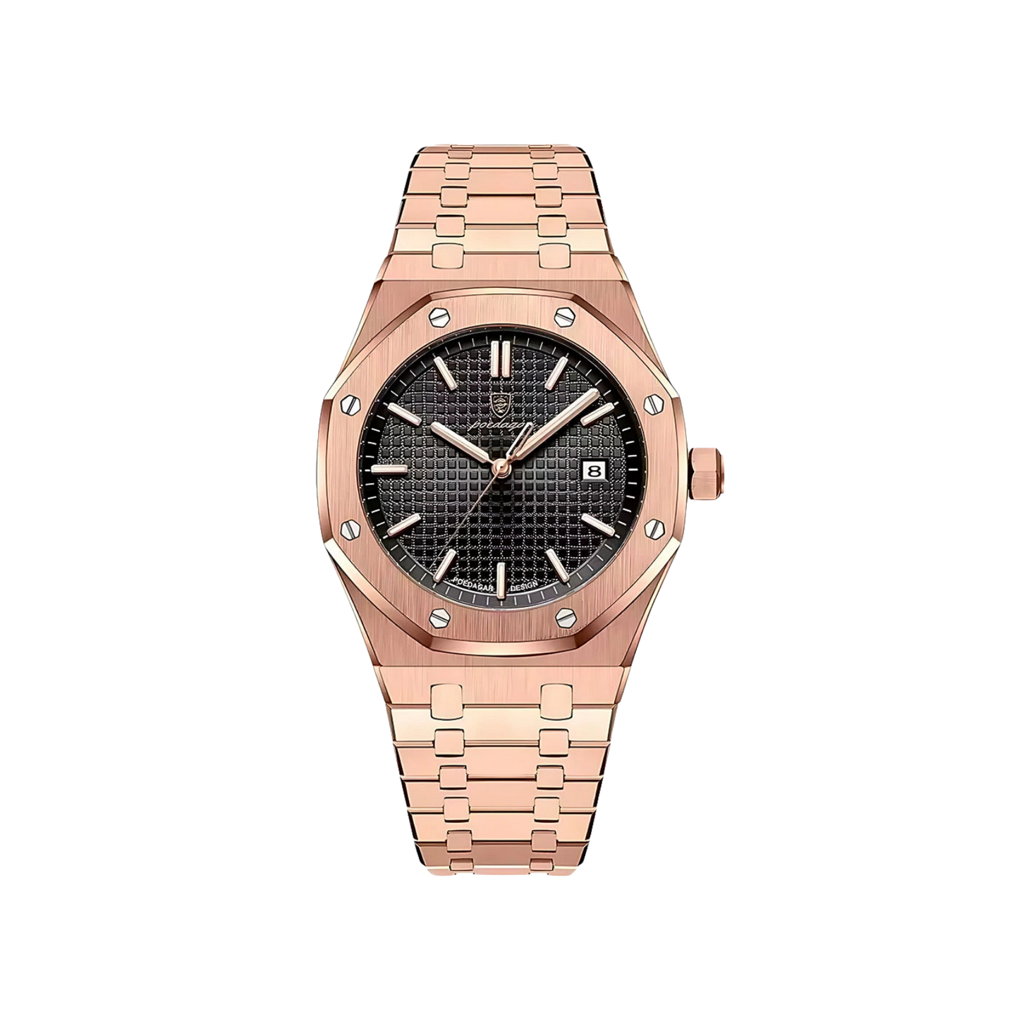 Men’s Silver Watch – Titan Octagonal Bezel Steel Bracelet - black gold