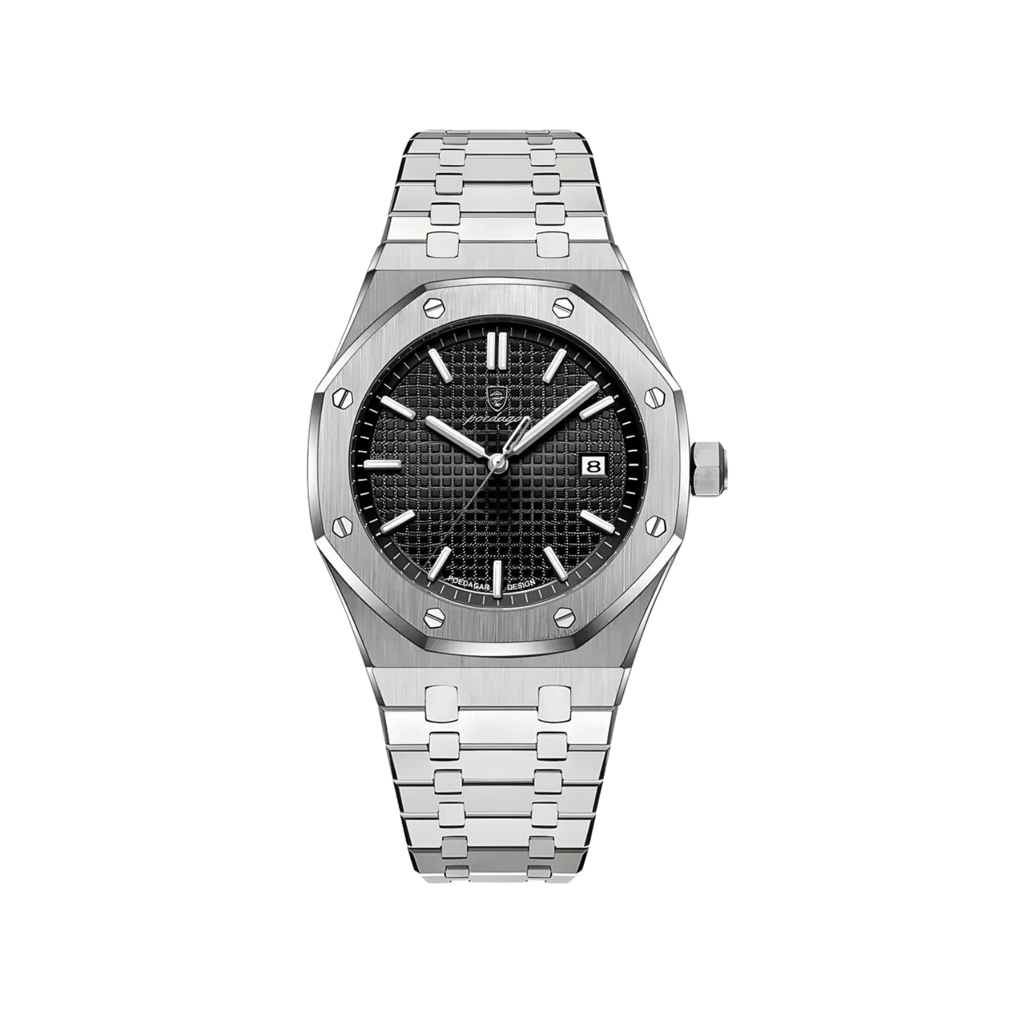 Men’s Silver Watch – Titan Octagonal Bezel Steel Bracelet - black