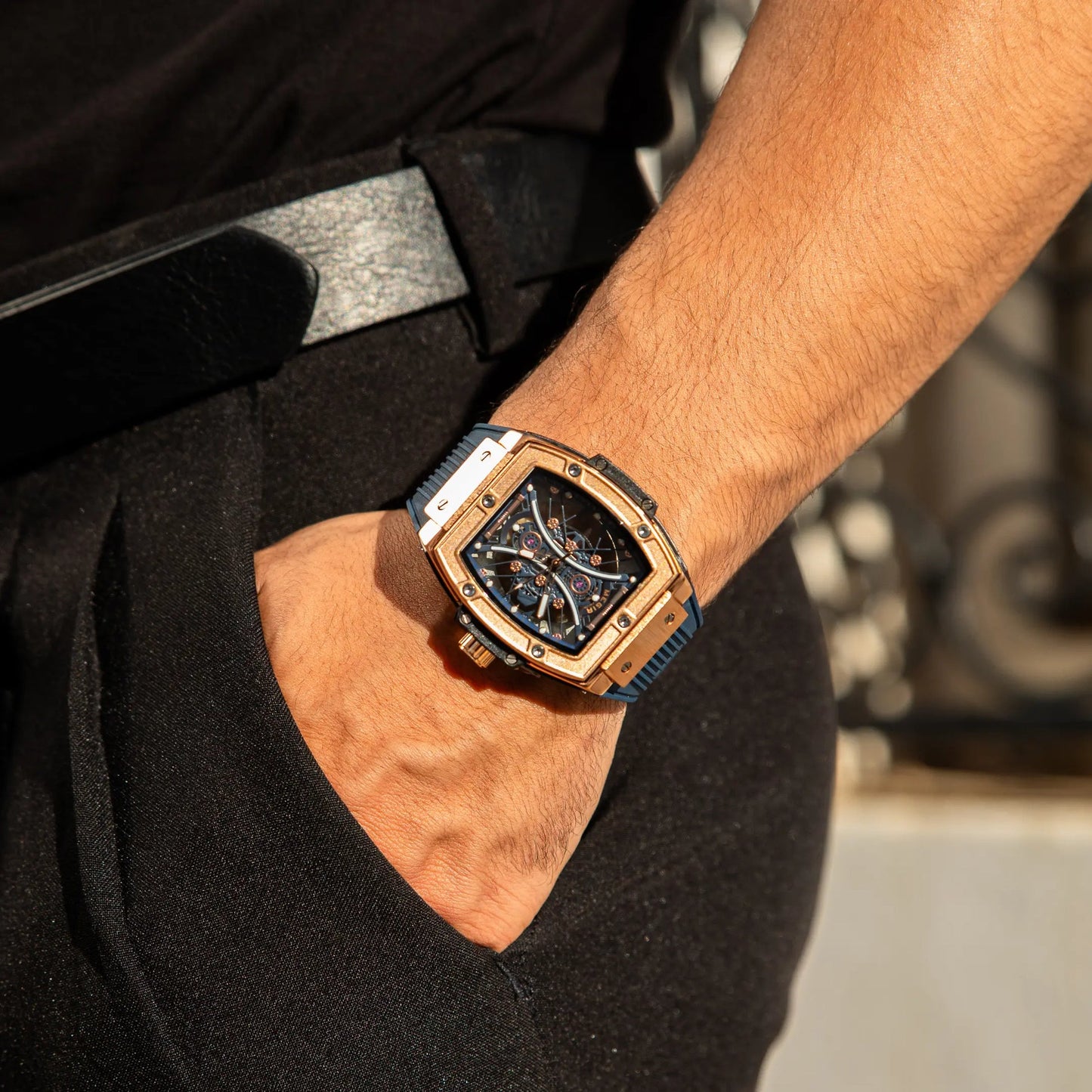 Men’s Skeleton Automatic Watch – Torvix Tonneau Black Silicone
