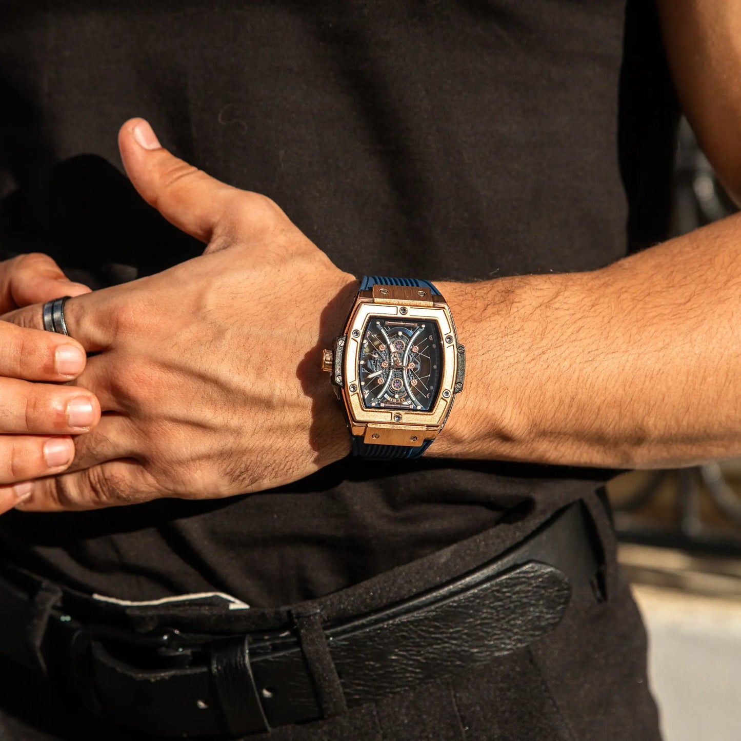 Men’s Skeleton Automatic Watch – Torvix Tonneau Black Silicone