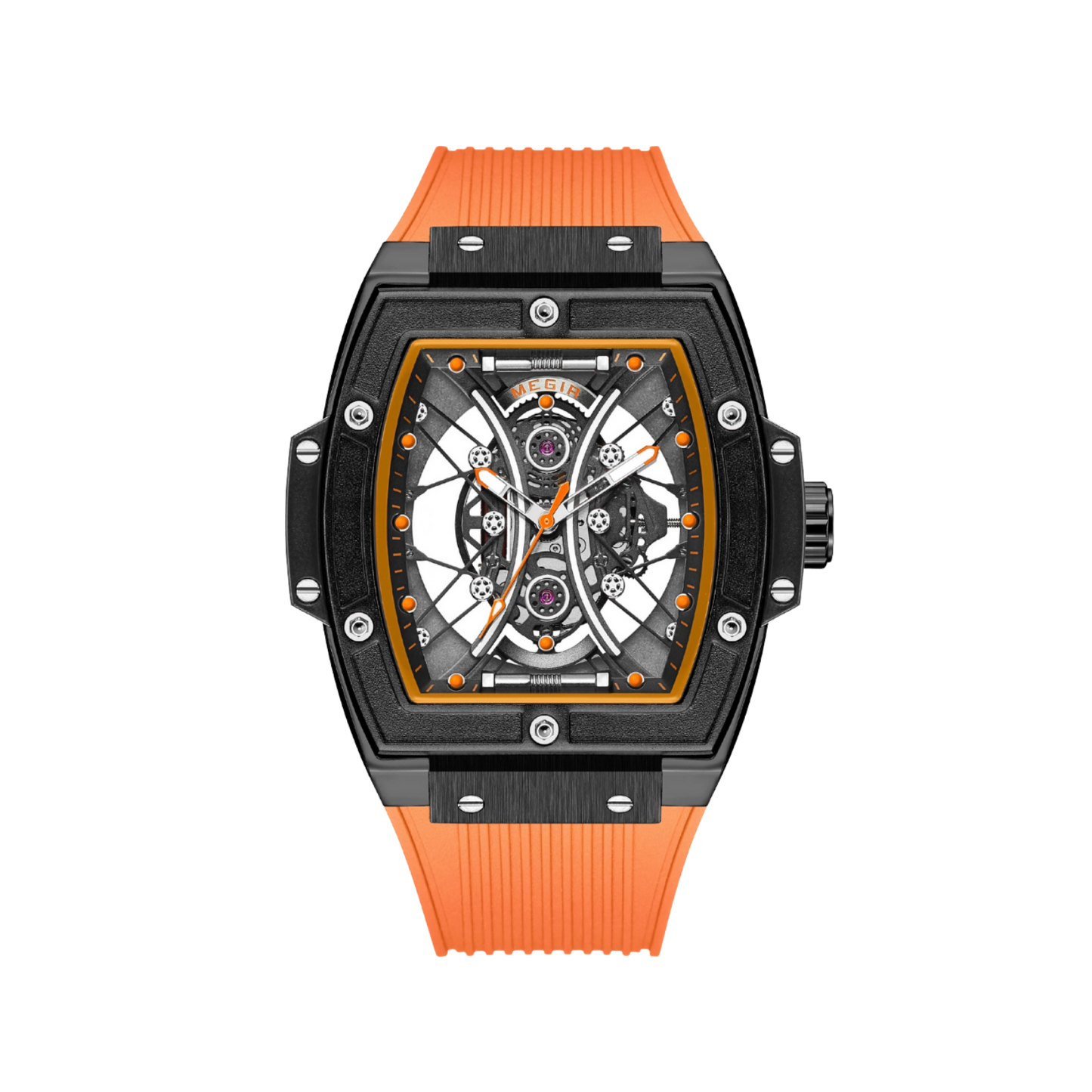 Men’s Skeleton Automatic Watch – Torvix Tonneau Black Silicone