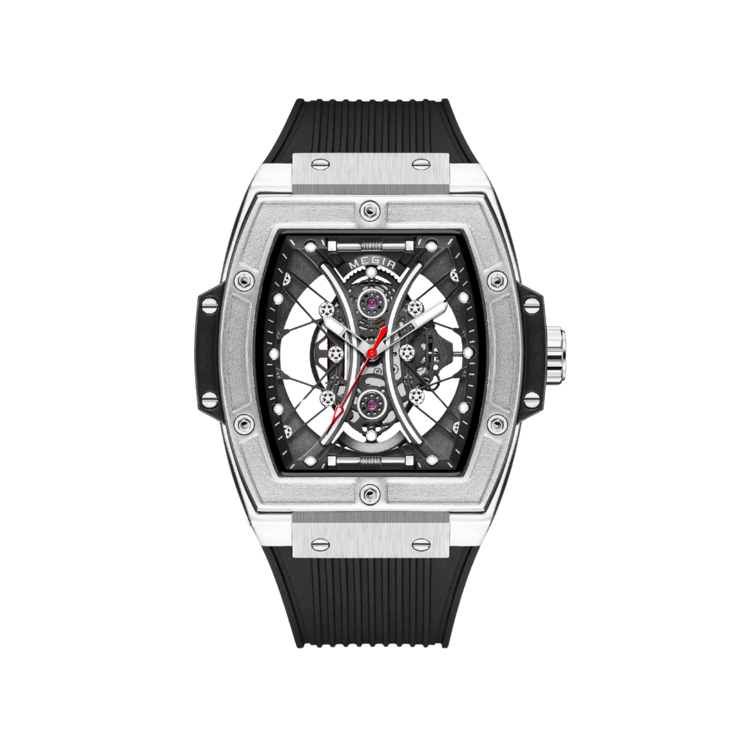 Men’s Skeleton Automatic Watch – Torvix Tonneau Black Silicone