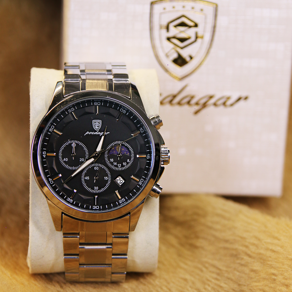 Men’s Chronograph Watch – Astralis Steel Bracelet Triple Sub‑dials