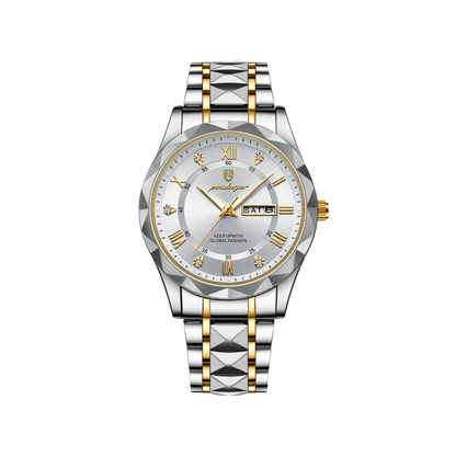 Men’s Two‑Tone Silver Watch – Aurum Roman Numerals Steel Bracelet