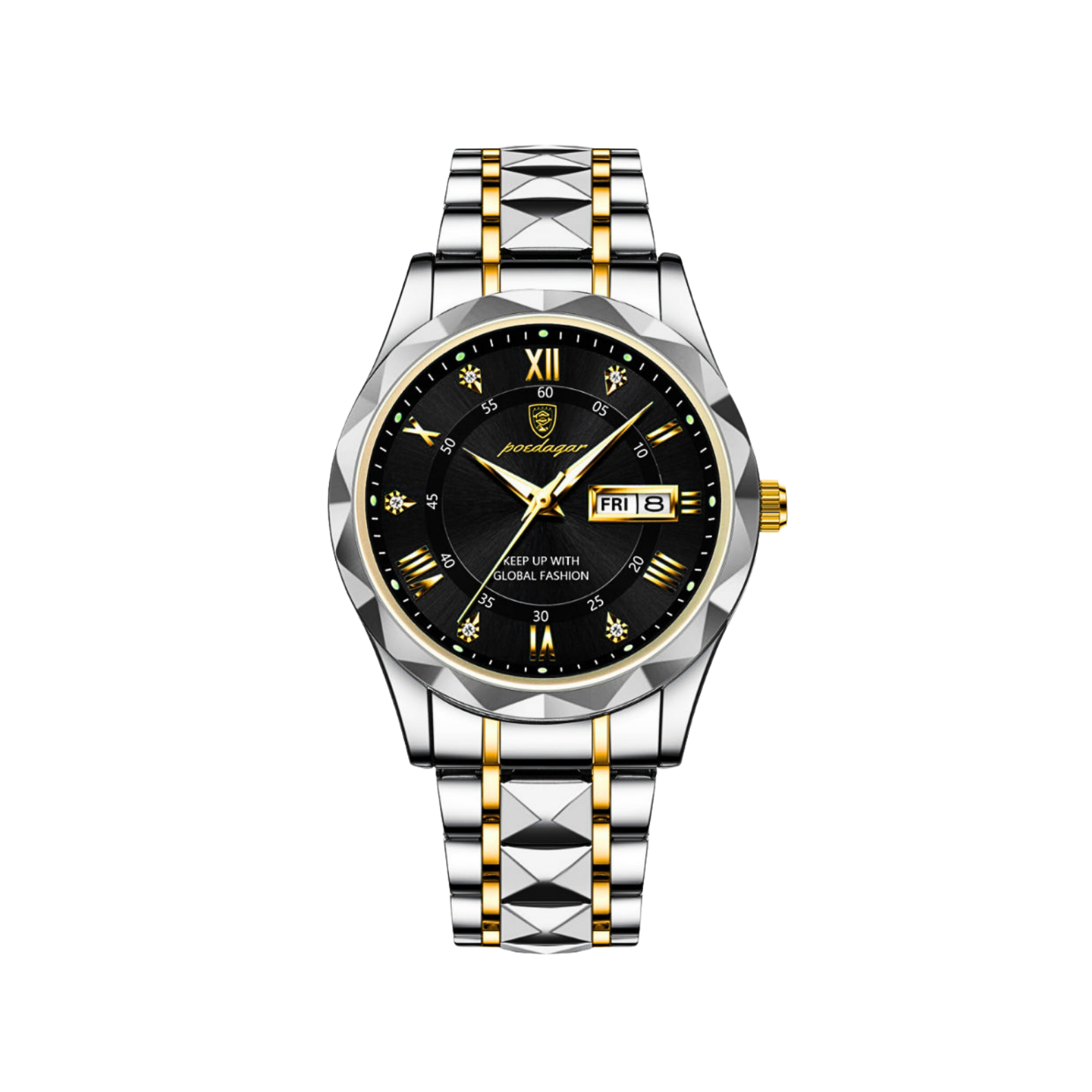 Men’s Two‑Tone Silver Watch – Aurum Roman Numerals Steel Bracelet
