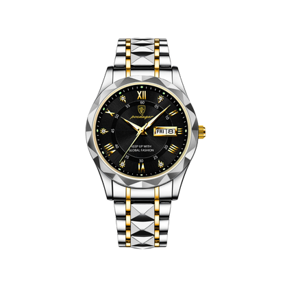 Men’s Two‑Tone Silver Watch – Aurum Roman Numerals Steel Bracelet