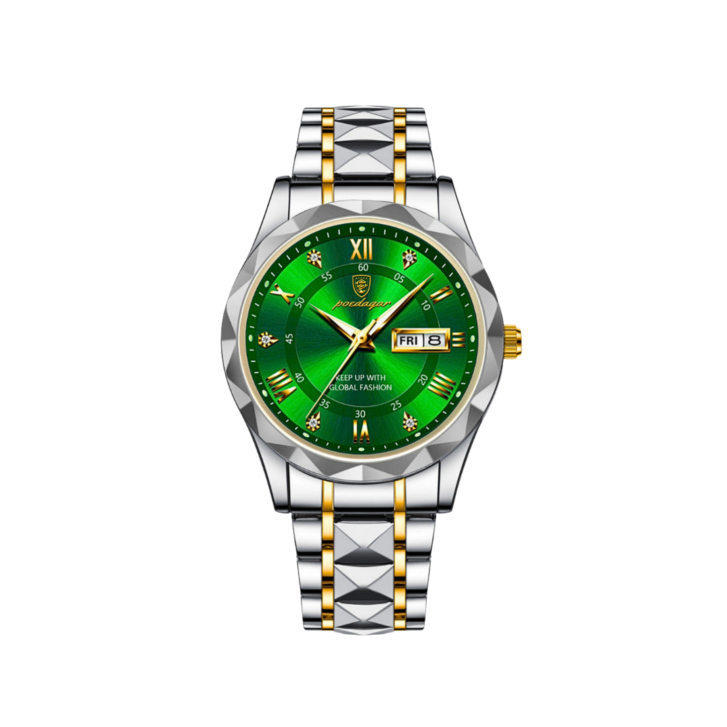Men’s Two‑Tone Silver Watch – Aurum Roman Numerals Steel Bracelet