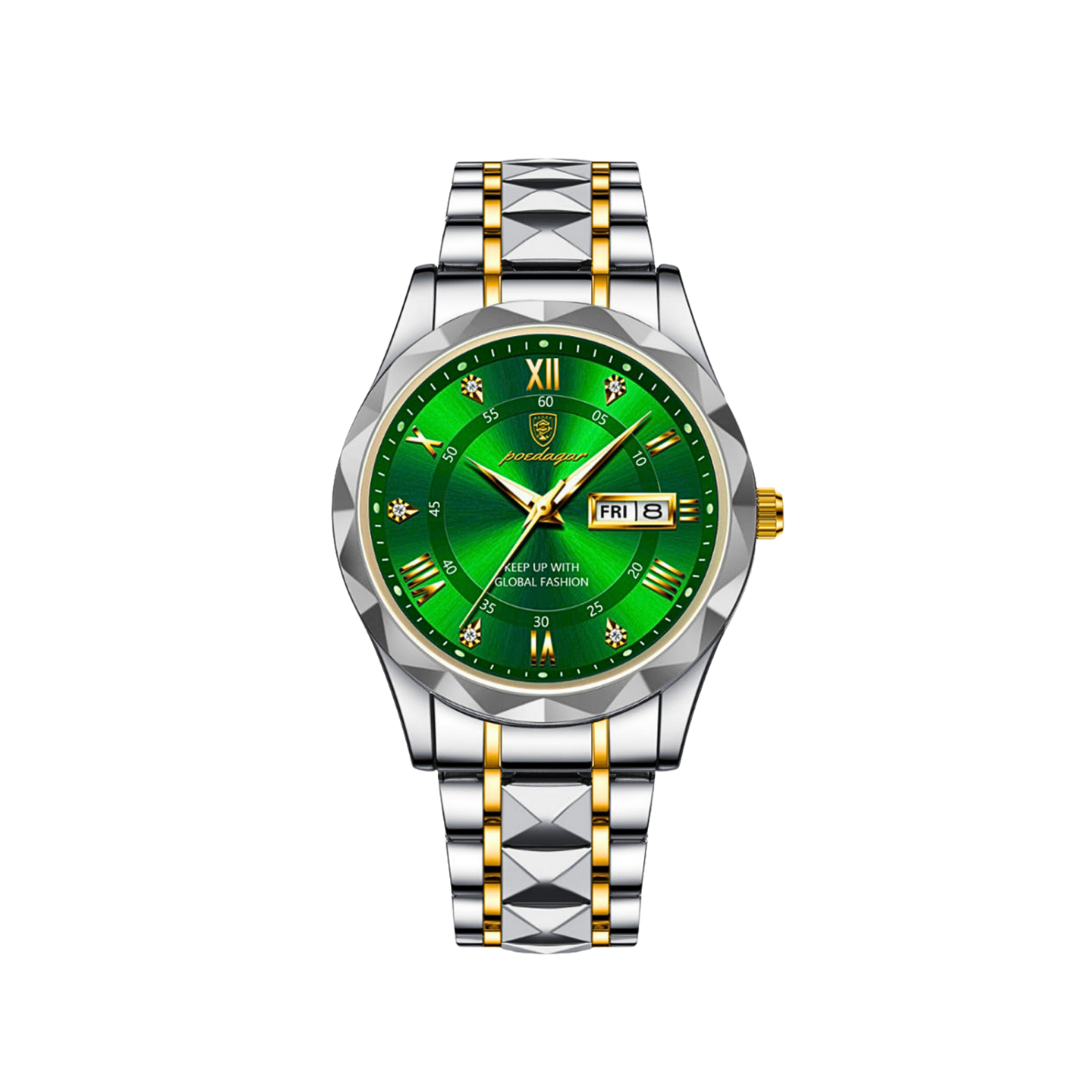 Men’s Two‑Tone Silver Watch – Aurum Roman Numerals Steel Bracelet