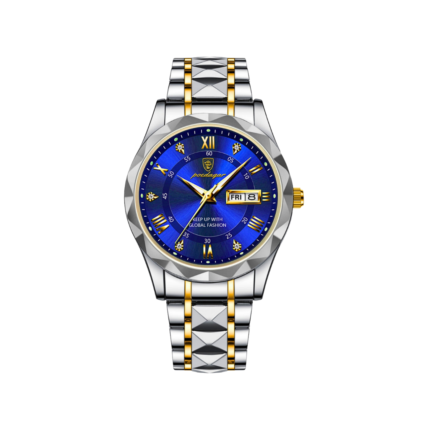  Men’s Two‑Tone Silver Watch – Aurum Roman Numerals Steel Bracelet