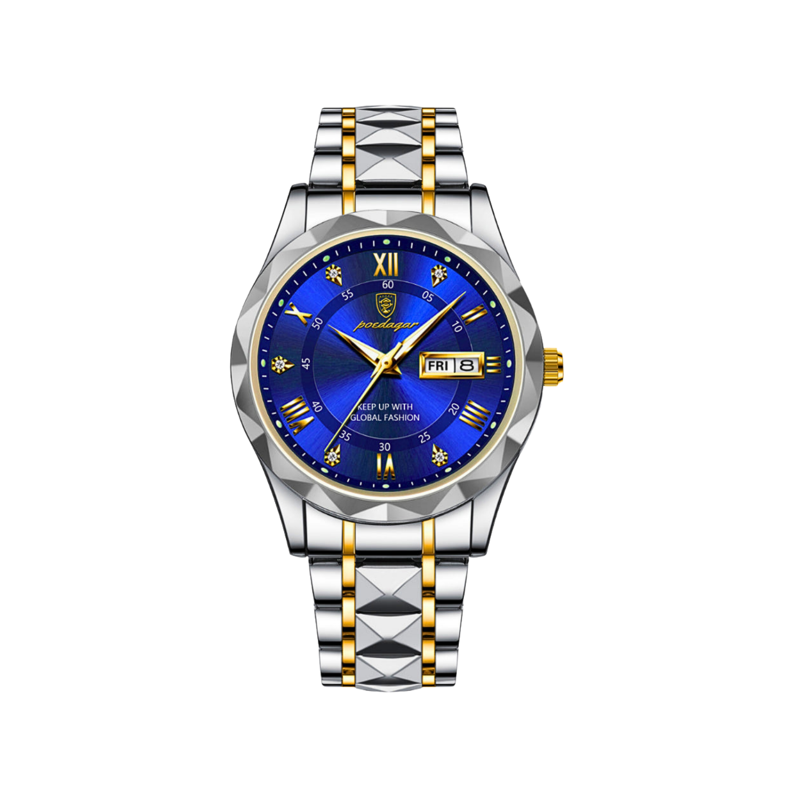  Men’s Two‑Tone Silver Watch – Aurum Roman Numerals Steel Bracelet