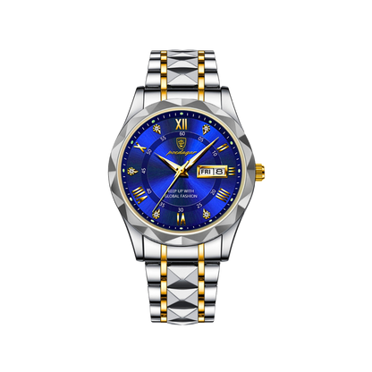  Men’s Two‑Tone Silver Watch – Aurum Roman Numerals Steel Bracelet