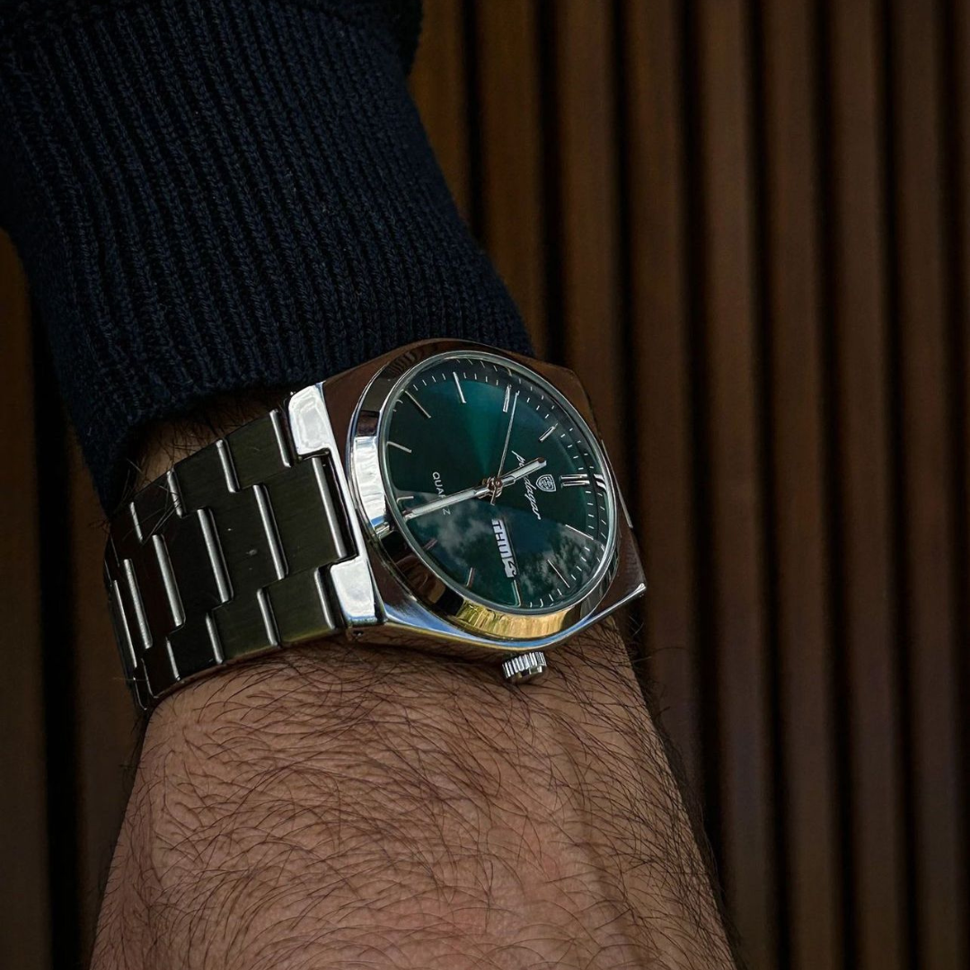 Men’s Silver Watch – Eterna Classic Day‑Date Steel Bracelet