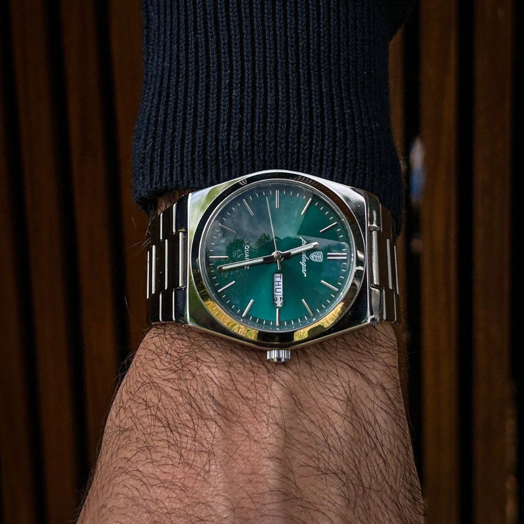 Men’s Silver Watch – Eterna Classic Day‑Date Steel Bracelet