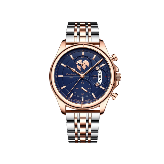 Men’s Chronograph Watch – ChronoGlobe Two‑Tone Steel World Map