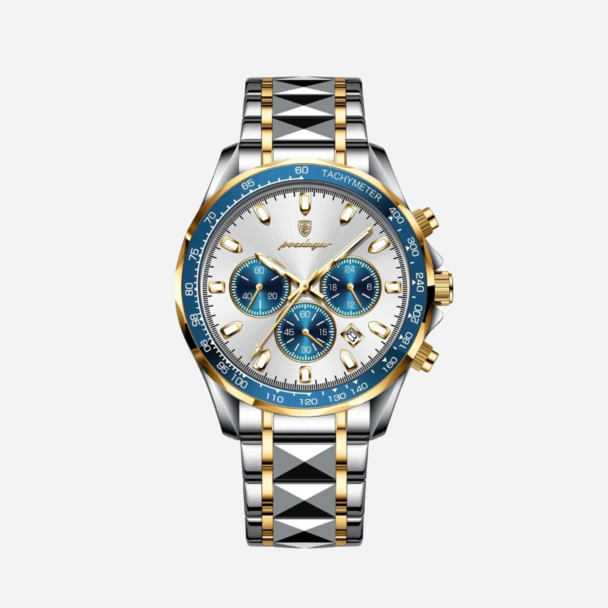 Men’s Two‑Tone Chronograph Watch – Chronometer Tachymeter Steel Bracelet