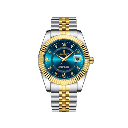 Men’s Two‑Tone Silver Watch – Goldstar Fluted Bezel Steel Bracelet