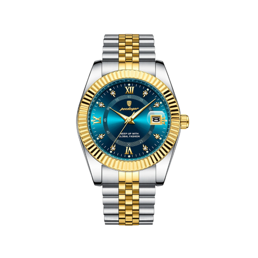 Men’s Two‑Tone Silver Watch – Goldstar Fluted Bezel Steel Bracelet