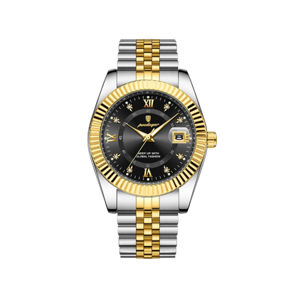 Men’s Two‑Tone Silver Watch – Goldstar Fluted Bezel Steel Bracelet