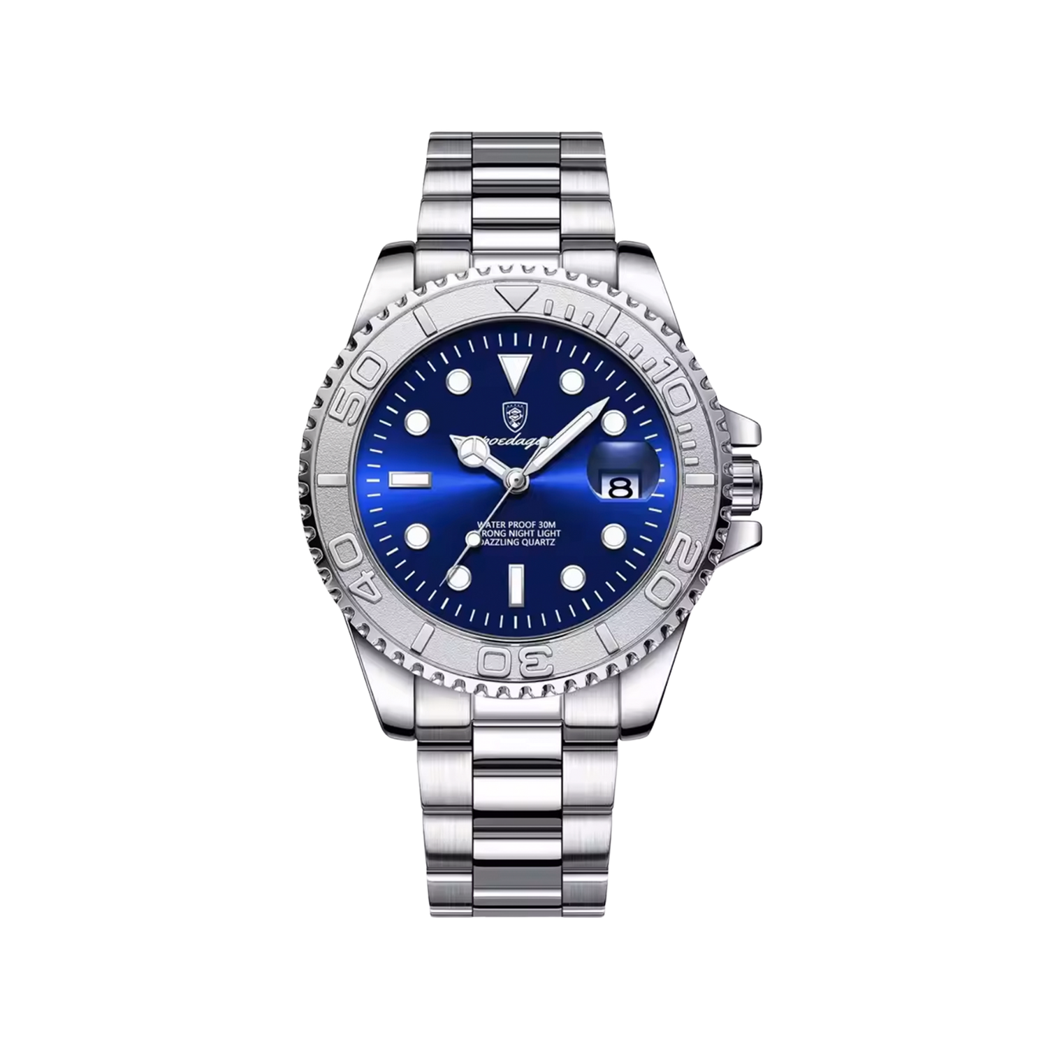  Men’s Silver Watch – Imperium Diver‑Style Rotating Bezel blue