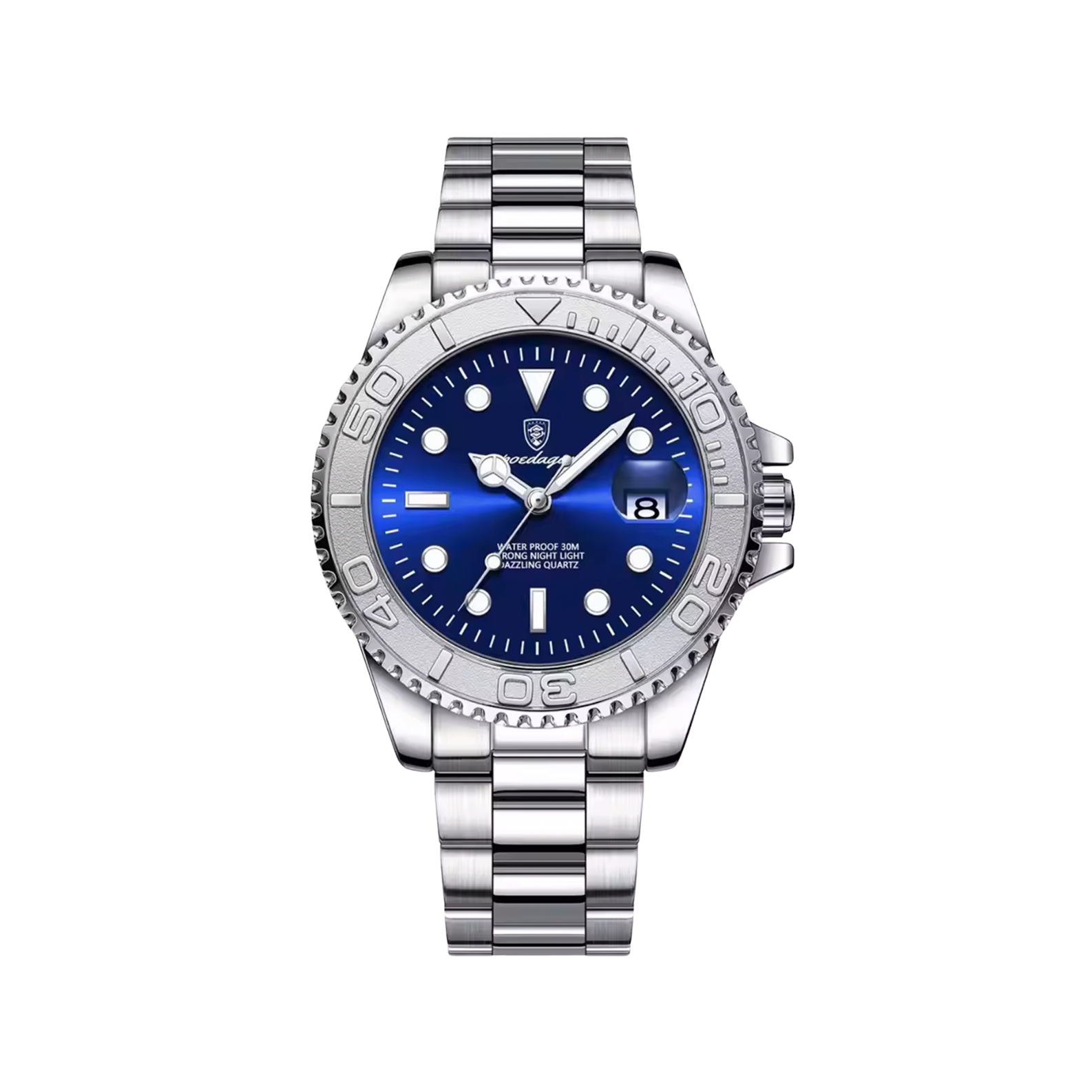  Men’s Silver Watch – Imperium Diver‑Style Rotating Bezel blue