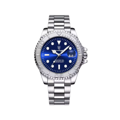  Men’s Silver Watch – Imperium Diver‑Style Rotating Bezel blue