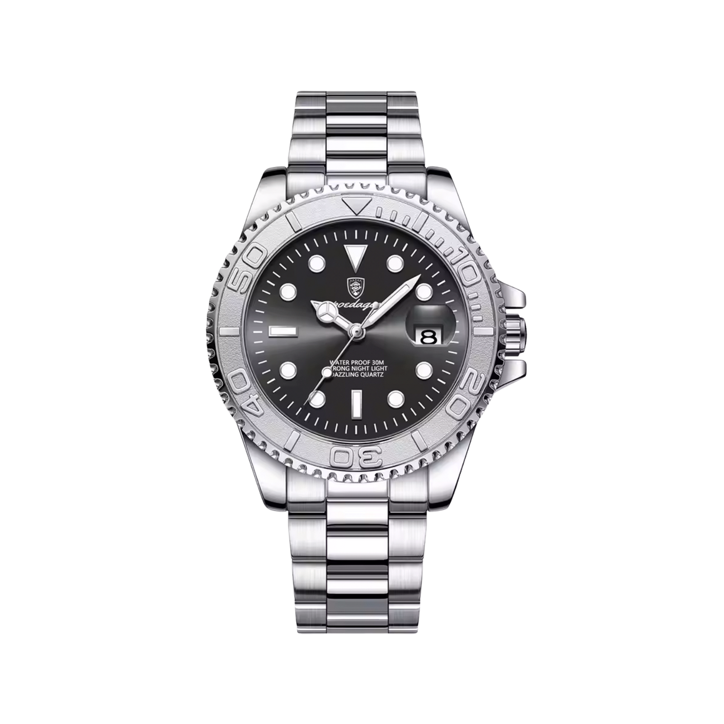  Men’s Silver Watch – Imperium Diver‑Style Rotating Bezel - black
