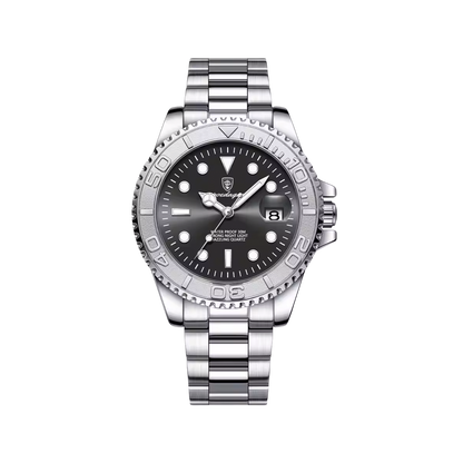  Men’s Silver Watch – Imperium Diver‑Style Rotating Bezel - black