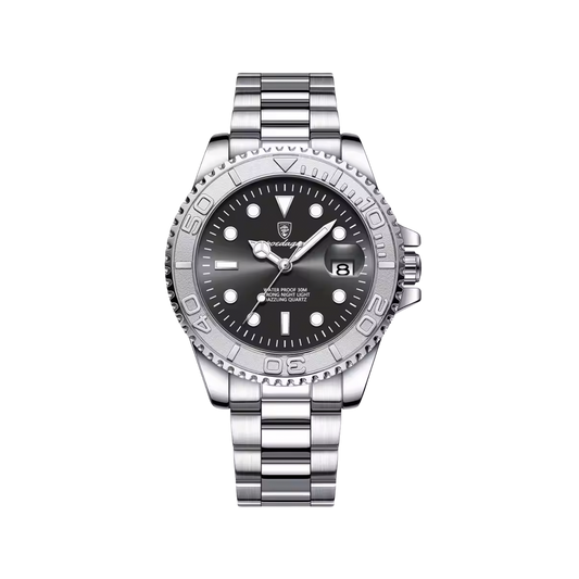  Men’s Silver Watch – Imperium Diver‑Style Rotating Bezel - black