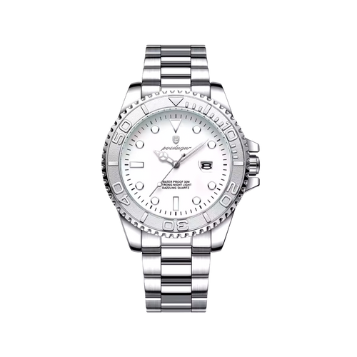  Men’s Silver Watch – Imperium Diver‑Style Rotating Bezel white