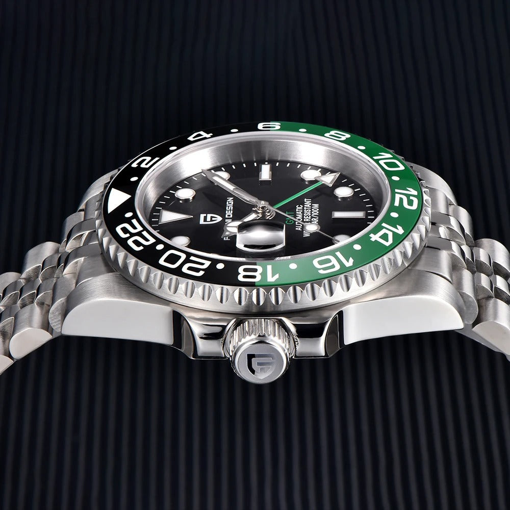 Men’s Silver Automatic GMT Watch – Horizon Lateral