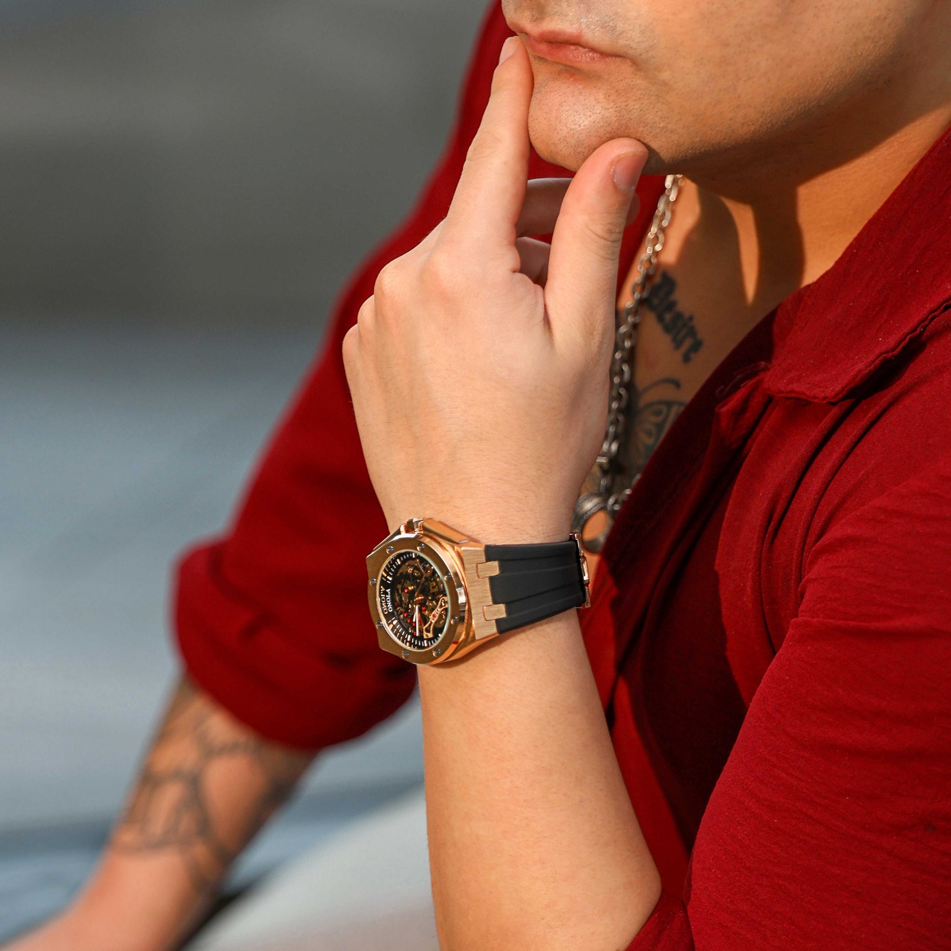Men’s Sport Automatic Watch – Octane Rose‑Gold Silicone