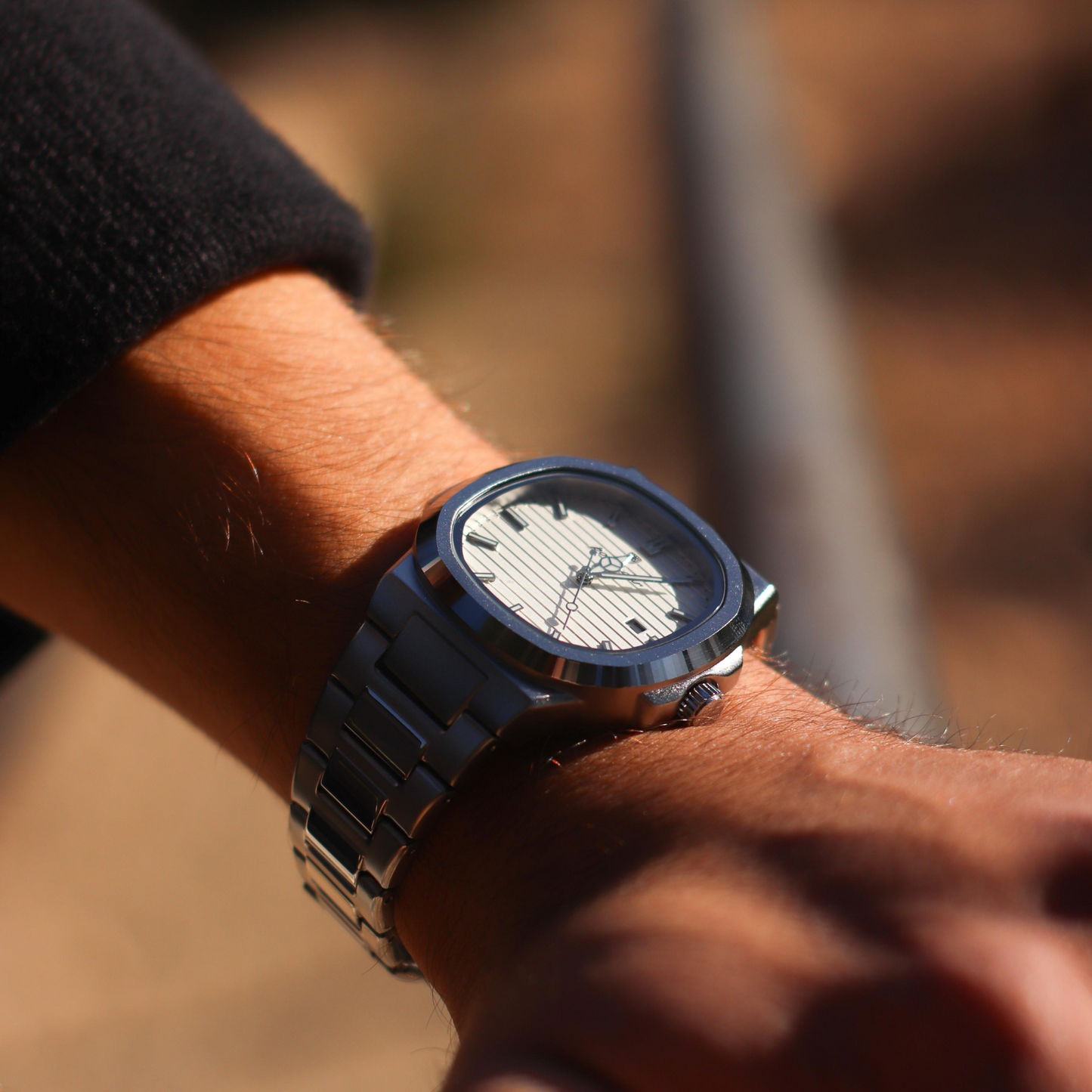 Men’s Silver Watch – Prestige Cushion Case Steel Bracelet