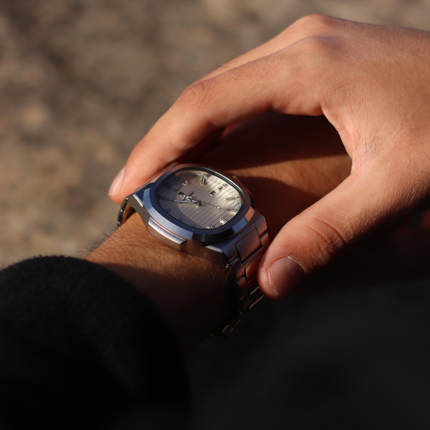 Men’s Silver Watch – Prestige Cushion Case Steel Bracelet